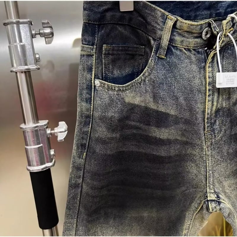 American Style High Street Niche Washed Gradient Contrast Color Design Sense Jeans Men'S Autumn New Washed Retro Slight Pants - Image 4